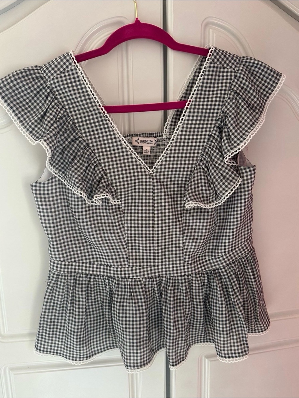 Nanette Lepore Black & White Gingham Top (Size S)